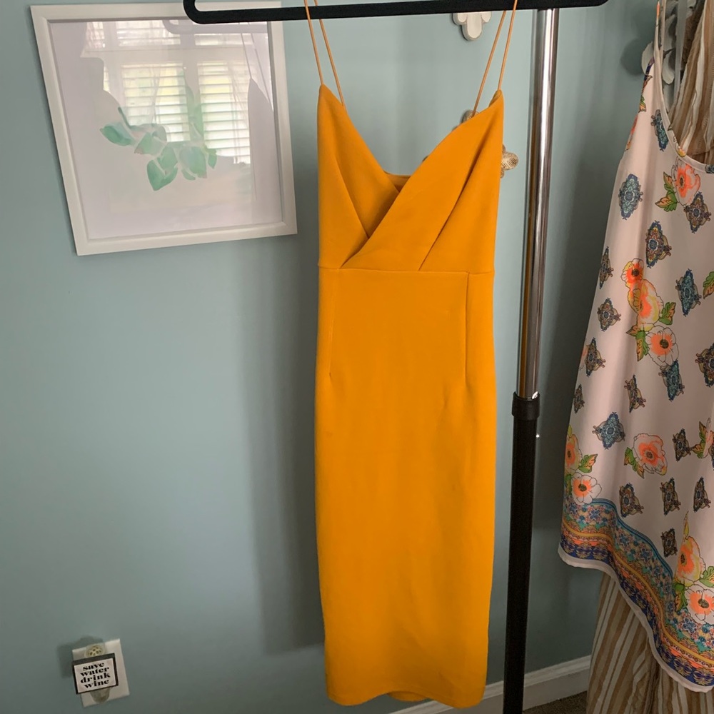 Mustard Cross-back Pencil Dress